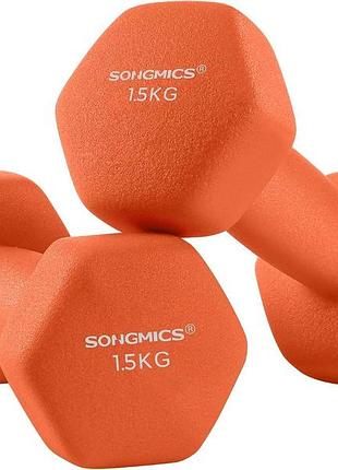 2 шт. гантели 1,5 кг songmics набор шестигранных гантелей для домашних тренировок