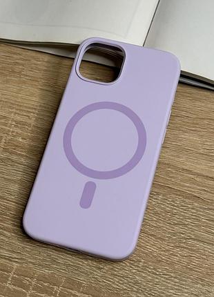 Силіконовий чохол на iphone 13 з magsafe, світлий фіолетовий матовий з м’якою підкладкою silicone case