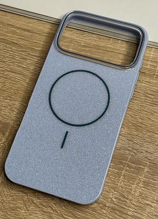 Чохол на iphone 17 pro max блакитний з блискітками з магнітом магсейф glitter case