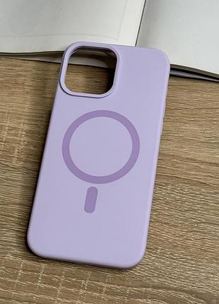 Чохол для iphone 13 pro max з magsafe, світлий фіолетовий матовий силікон з м’якою підкладкою silicone case