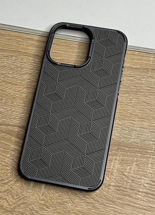 Чехол на iphone 15 pro max серый с магнитом магсейф с геометрическим узором