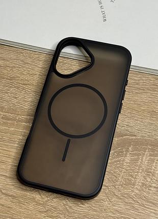 Чехол на iphone 17 черный магнитный с поддержкой magsafe, защищенный полупрозрачный сзади