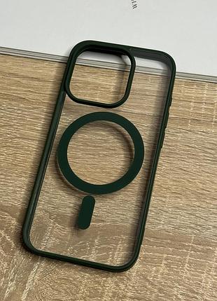 Чохол на iphone 15 pro з magsafe прозорий ударостійкий tpu anti-drop 6. зелений