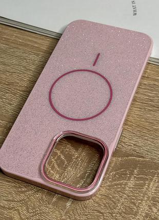 Чохол на iphone 13 pro max рожевий з блискітками з магнітом магсейф