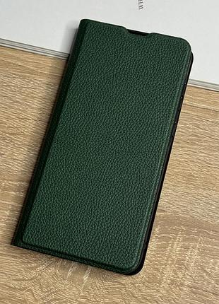 Шкіряний чохол книжка на samsung galaxy a35 темно-зеленого кольору leather design