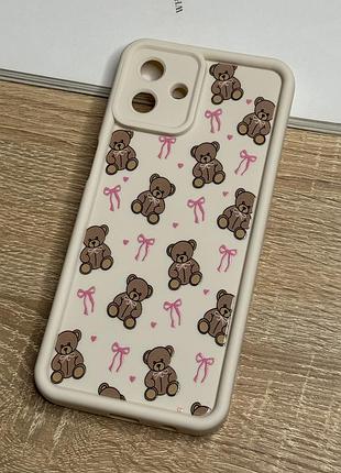 Силиконовый чехол на samsung galaxy a17, бежевый противоударный с защитой камеры bear design