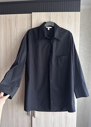 Чорна бавовняна сорочка оверсайз h&m (подовжена блуза)