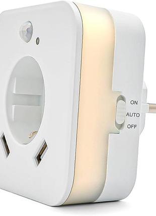 Ночник с датчиком движения inntec sled02w розетка-ночник с 2 usb портами