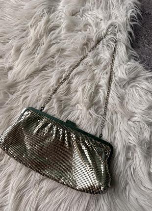 Вінтажний металевий клатч із сітки (mesh bag) із тонким плетеним ланцюжком через плече