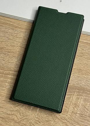Шкіряний чохол книжка на samsung galaxy s25 ultra темно-зеленого кольору leather design