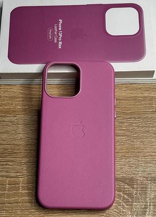 Шкіряний чохол на iphone 13 pro max з логотипом apple та magsafe, протиударний з мікрофіброю, рожевий (polen color)