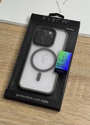 Чохол для iphone 15 pro з magsafe сірого кольору, напівпрозорий ззаду matte gray design