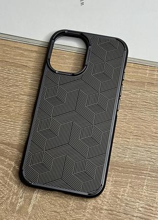 Чохол на iphone 16 сірий з магнітом магсейф з геометричним візерунком