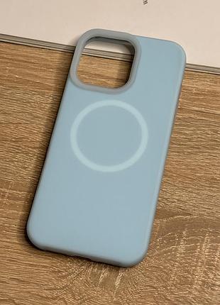 Чехол для iphone 16 pro max с magsafe, силикон с мягкой подкладкой silicone case matte neon 2. блакитний