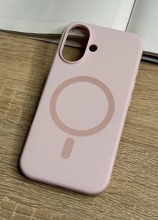Силіконовий чохол на iphone 16 з magsafe, рожевий матовий з м’якою підкладкою silicone case