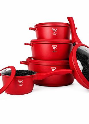 Набор кастрюль top kitchen tk00050 10 предметов сковорода и кастрюли с антипригарным покрытием red np-46