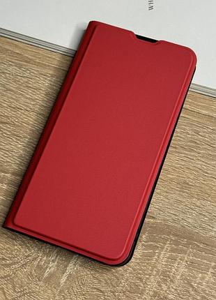 Кожаный чехол книжка на samsung galaxy s25 красного цвета leather design