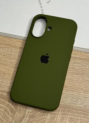 Силіконовий чохол на iphone 16, протиударний з мікрофіброю, темний зелений (army green)