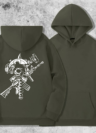 Худи мужской на флисе с принтом череп арт, хаки m