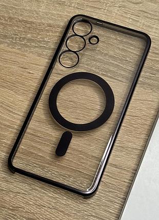 Чохол на samsung galaxy s25 plus прозорий пластиковий з чорним бортиком, магнітний magsafe