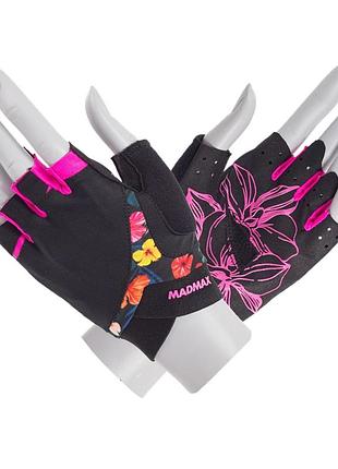 Перчатки для фитнеса madmax mfg-770 flower power gloves черный/розовый xs, для надежного хвата, для регулярных силовых тренировок