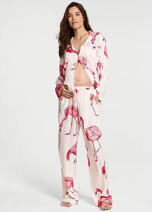 Жіноча сатинова піжама фламінго victoria's secret оригінал сорочка штани сатин