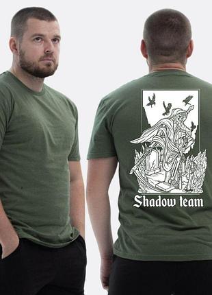 Чоловіча класична футболка з принтом shadow team скелет смерть на кладовищі , хакі