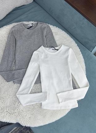 Лонгслів білий сірий bershka жіночий ххс