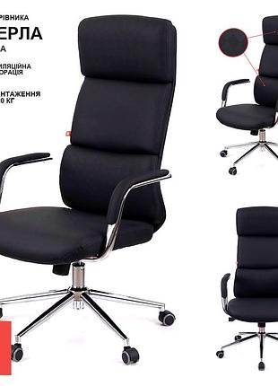 Кресло офисное для руководителя аклас говерла ch r-sr pu black, на колесиках, экокожа, черное, до 120 кг, эргономичное