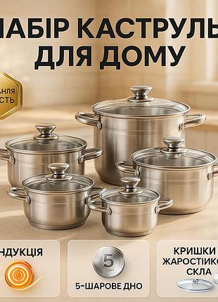 Набор кастрюль из нержавеющей стали, фирменные наборы кастрюль набор с комплектом крышек kr-96
