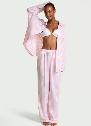 Піжама victoria's secret modal-cotton gingham/striped long pajama set)