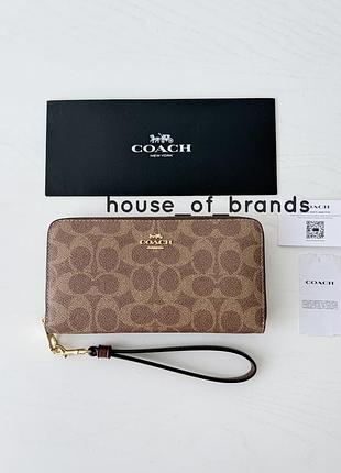 Coach long zip around wallet жіночий брендовий гаманець кошельок шкіра коуч коач на подарунок дівчині дружині женский кошелек портмоне оригинал