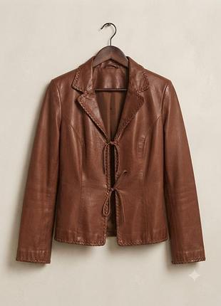 Стильный кожаный пиджак/куртка h&m, натуральная кожа, коричневый