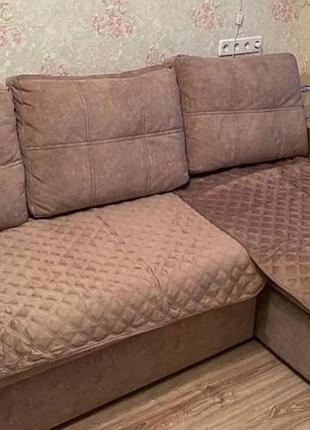 Велюровые покрывала на угловой диван(дивандек) - коричневый