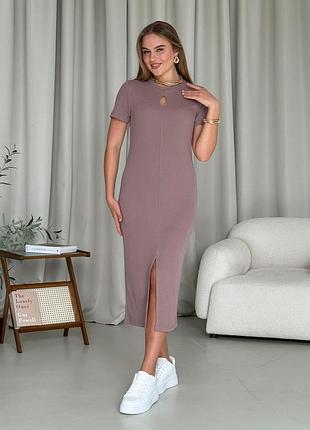 Сукня-футболка в рубчик бежева merlini темпо 700001542 4xl/5xl