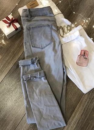 Джинси жіночі denim xs скіні висока посадка скину облягаючі світлі еластичний джинс з розрізом на коліні