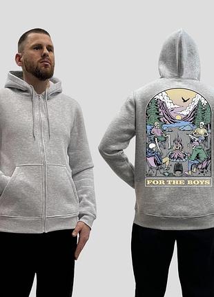 Мужской зип-худи на флисе с принтом sunset goons for the boys для парней скелеты у очага, серый xxl