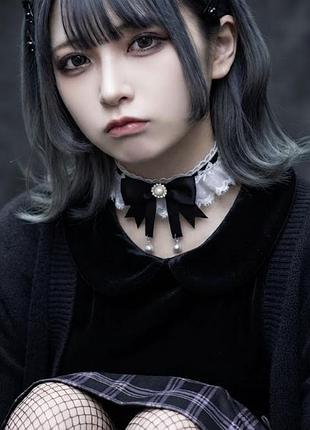 Чокер білий з чорним бантом перлинами jk lolita goth