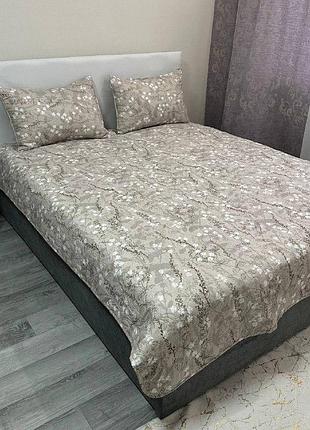 Покрывало стеганый хлопок евро 200x230 и 2 наволочки 50x70 koloco для спальни.