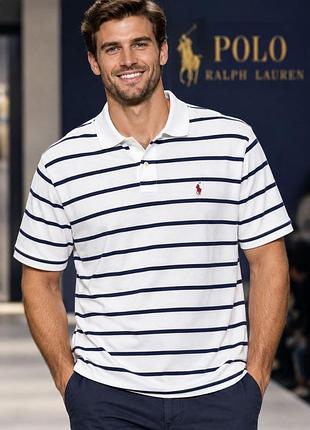 Чоловіче поло polo ralph lauren xl біле в смужку 100% бавовна