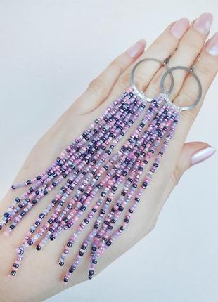 Серьги бисер кисти hand made висячие серёжки бохо стиль бижут длин кисточки этно разноцв2 фото