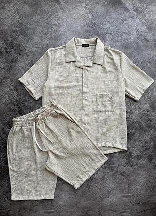 Комплект льняной рубашка + шорты polo мешковина xxl