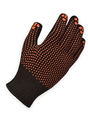 Рукавиці трикотажні із пвх покрит., 7 клас стандарт розмір 10, чорні, помаранчева крапка з двох б doloni
