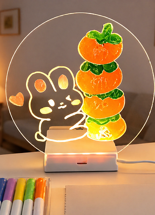 Світлодіодний планер-нічник / планшет для малювання круглий / led дошка для нотаток + маркери