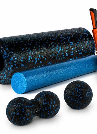 Массажный набор powerplay pp_4015 epp foam roller set 4in1 (2-ва роллы + 2-ва мячи) черно-синий, для массажа мышц и восстановления