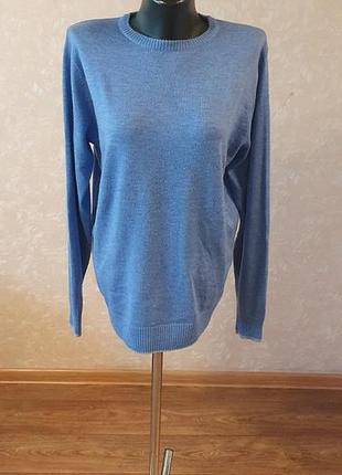 Стильный голубой джемпер с латками на локтях cotton &amp; silk (размер m)