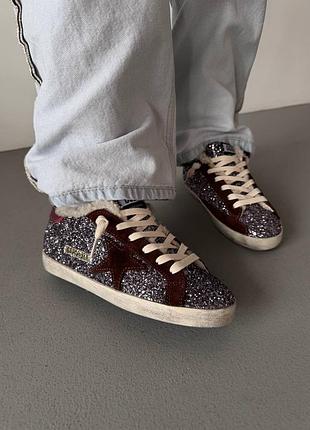 Кросівки golden goose superstar metallic sparkles / brown fur