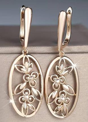 Сережки xuping, позолота, з медичного золота. довжина 4,5 см. ширина 1,4 см.