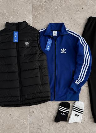 Спортивный набор adidas с жилеткой, синяя кофта адидас с чёрными брюками, осенний костюм мужской xl