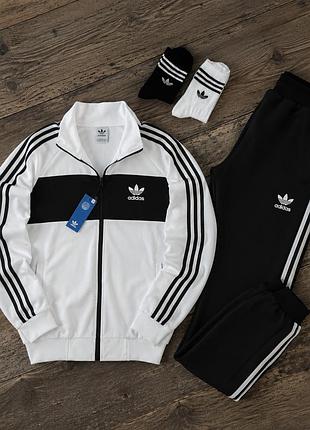 Белый спортивный костюм adidas с брюками, комплект адидас с кофтой на молнии для мужчин, модный спортивный костюм адидас l